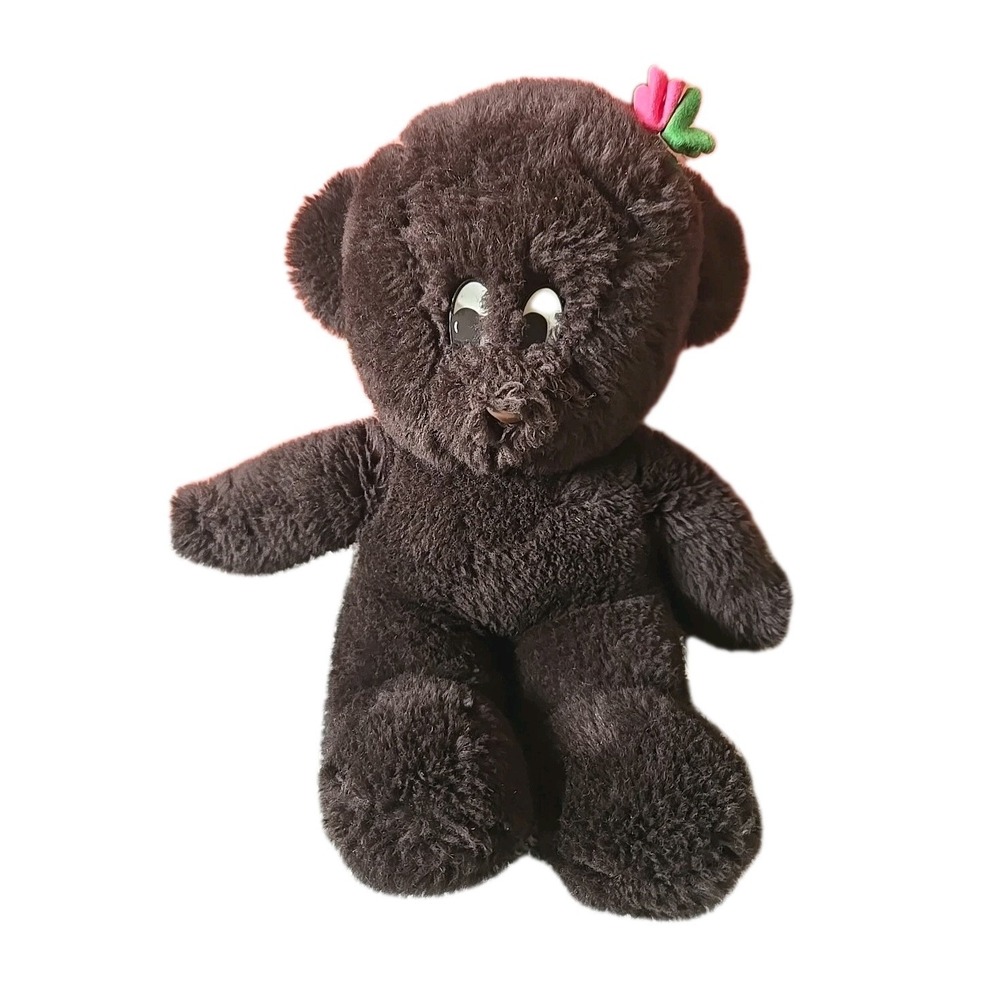 Vintage GUND Luv Me Bear Plush Rattles Dark Brown Stuffed Animal 14" 1976 Teddy